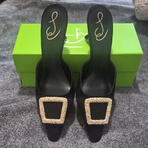 Sam Edelman Elegant Black and Gold Women's Mules